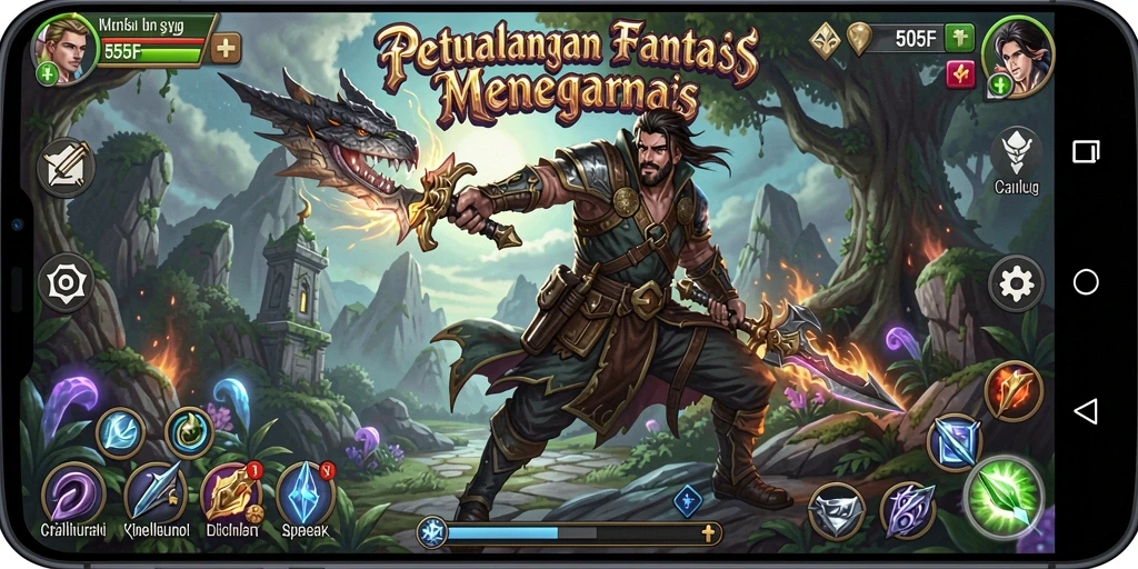 Tampilan gameplay seru dalam dunia RPG 555F.