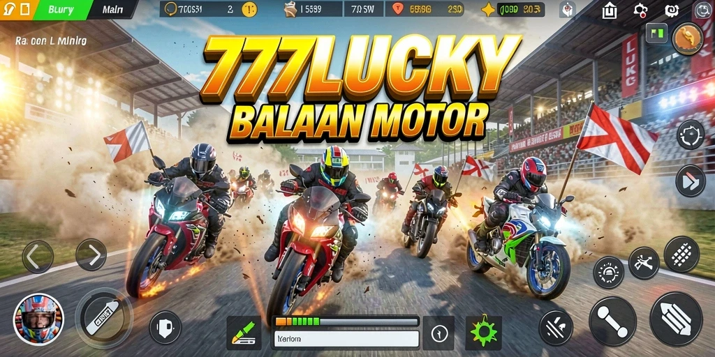 Gameplay seru dari 777LUCKY dengan aksi balapan motor.