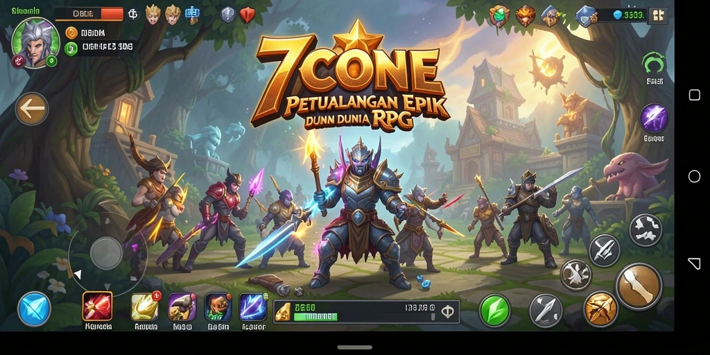 Tampilan layar permainan <strong>7CONE</strong> yang epik dengan aksi RPG mendebarkan.