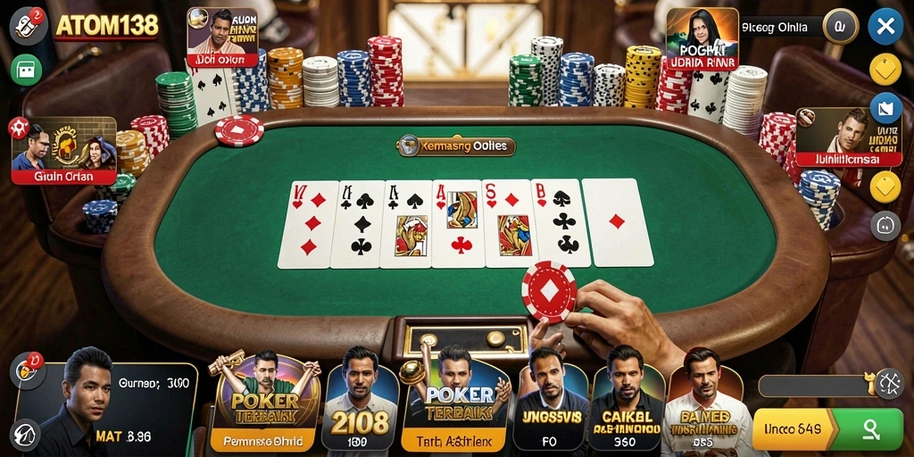 Screenshot gameplay ATOM138 menampilkan aksi poker yang mendebarkan.
