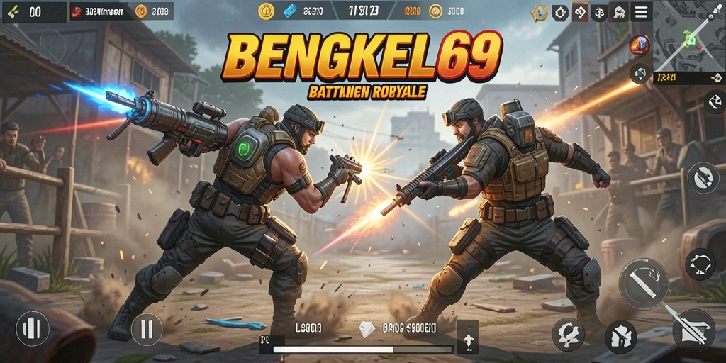 Tampilan seru gameplay BENGKEL69 dalam pertarungan Battle Royale.