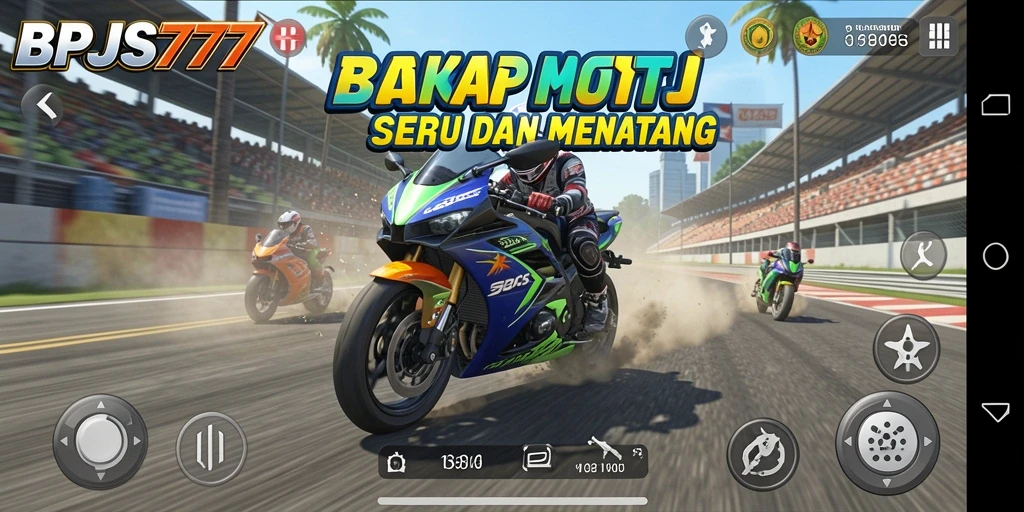 Screenshot gameplay BPJS777 menampilkan aksi balap motor yang seru.