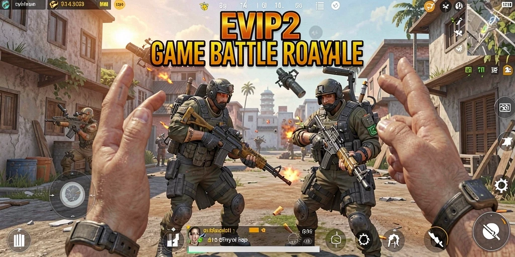Screenshot gameplay <strong>EVIP2</strong> menampilkan aksi seru dalam pertempuran Battle Royale.