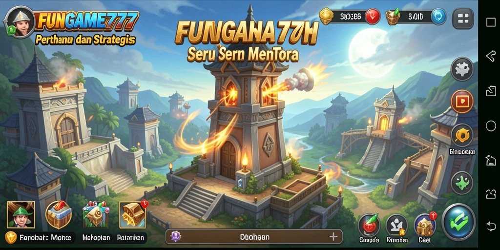 Screenshot FUNGAME777 menampilkan aksi strategis dalam Tower Defense.