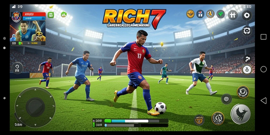 Tampilan gameplay <strong>RICH7</strong> menampilkan aksi olahraga yang mendebarkan.