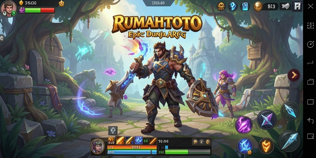 Screenshot gameplay RUMAHTOTO menampilkan pertarungan seru dalam dunia petualangan ARPG.