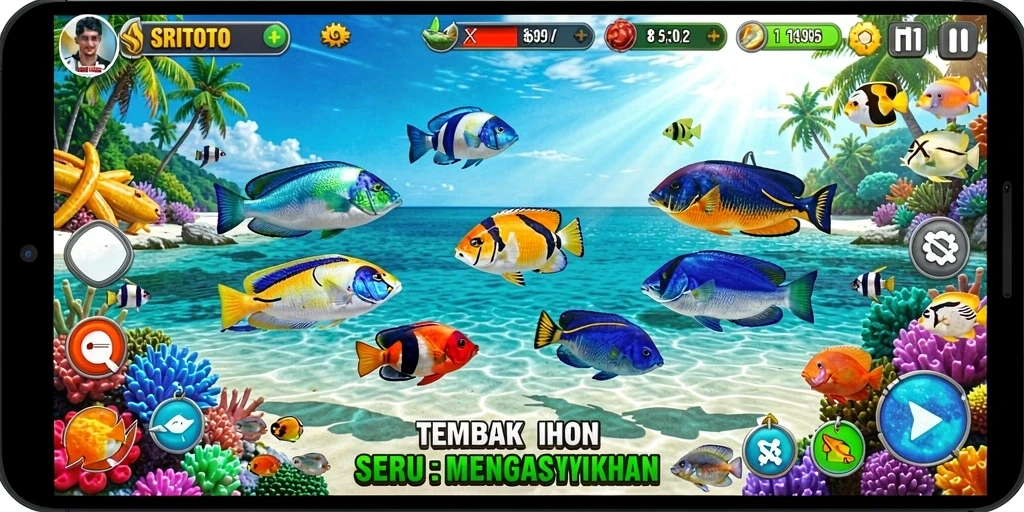 Tampilan gameplay menarik dari SRITOTO saat menembak ikan.