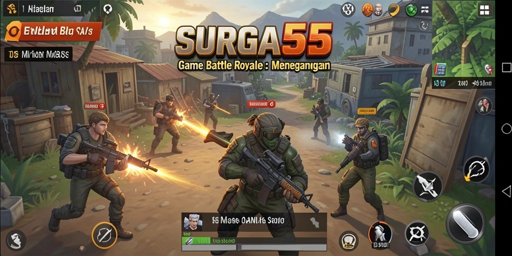 Gameplay seru dan menegangkan dalam SURGA55 Battle Royale.